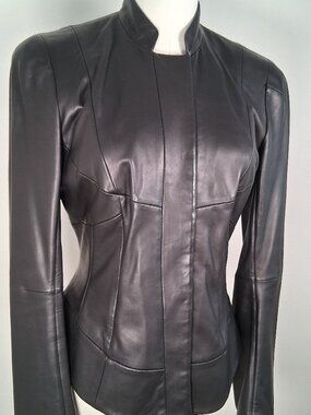 Vintage Donna Karan Signature Lambskin Leather Hook Front Jacket size US 8